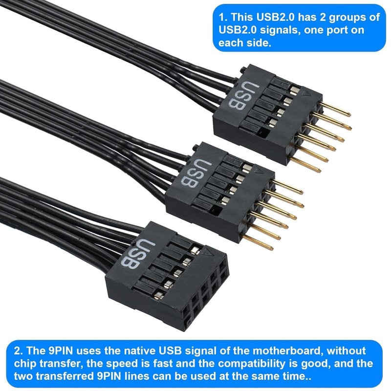 9 PIN USB2.0 Extension Cable, 9PIN Female to Dual 9 PIN Expansion Splitter fo... gallery