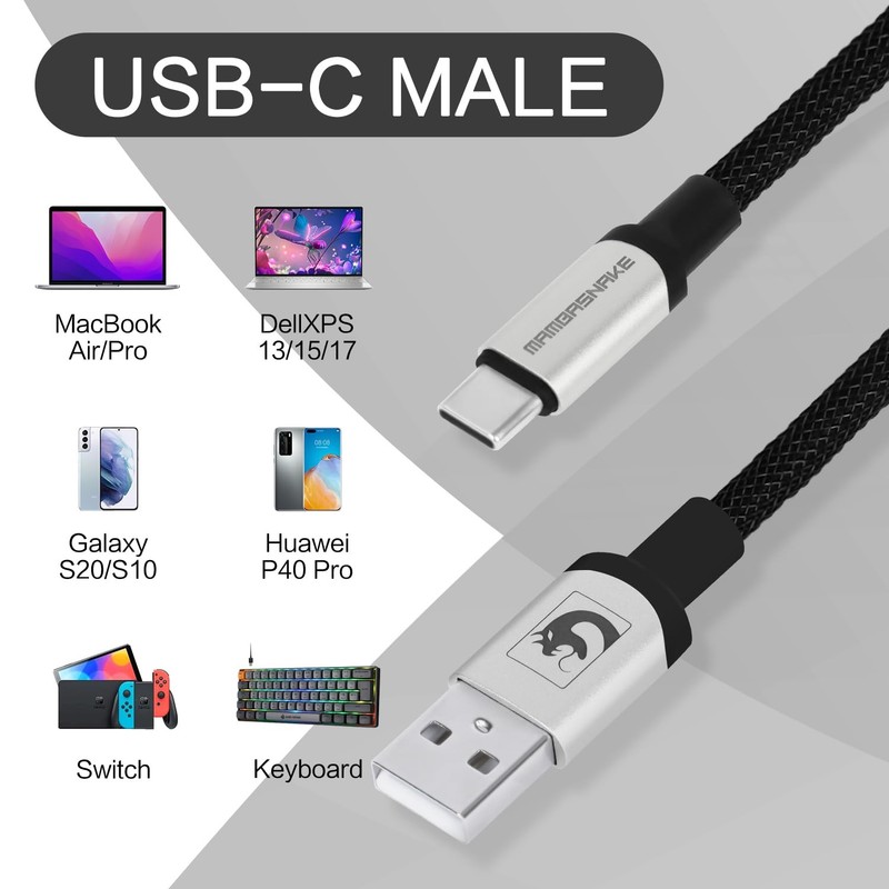Coiled Mechanical Keyboard Cable USB C to A with Detachable Aviator Black gallery