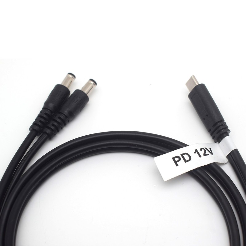 1-Pack USB-C to Dual DC5521 Male DC Power Cable 9V 12V PD Charging Splitter Cord