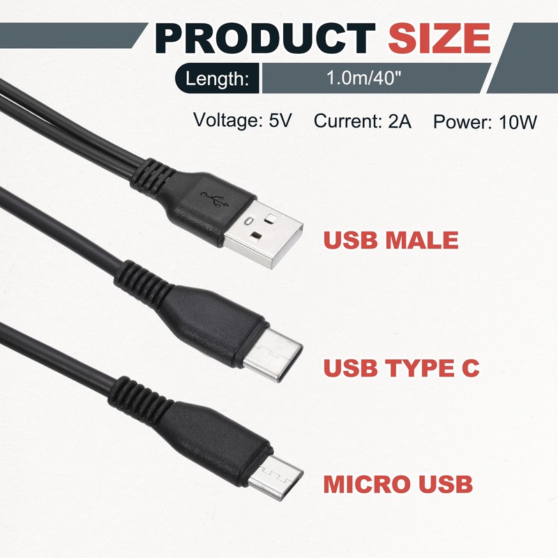 Multi USB A to Micro USB and USB Type C 2 in 1 Splitter 40 Inch, Black gallery