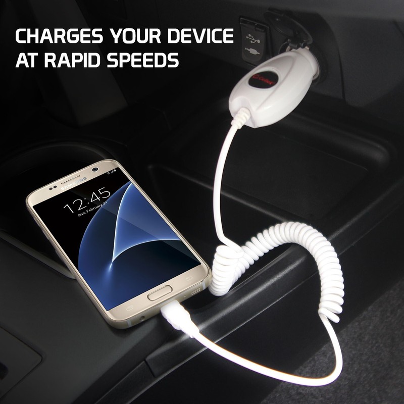 Micro USB Coiled Cable (5.7 ft.) Car Charger, High Powered 5 Watt (1 Amp) gallery