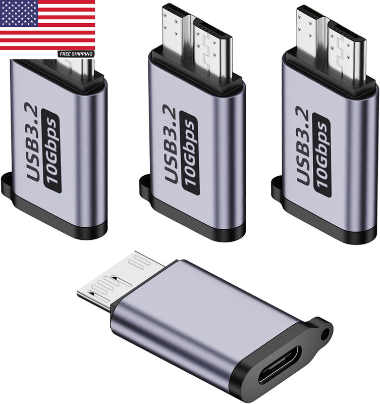 USB C to Micro B Hard Drive Adapter (4 Pack), 10Gbps Micro B to USB C Cable Conv