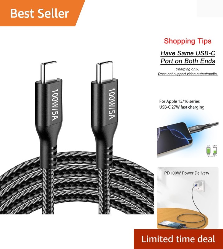 15FT 100W USB-C to USB-C Cable PD Fast Charging Cable Nylon Type C Charger Co…