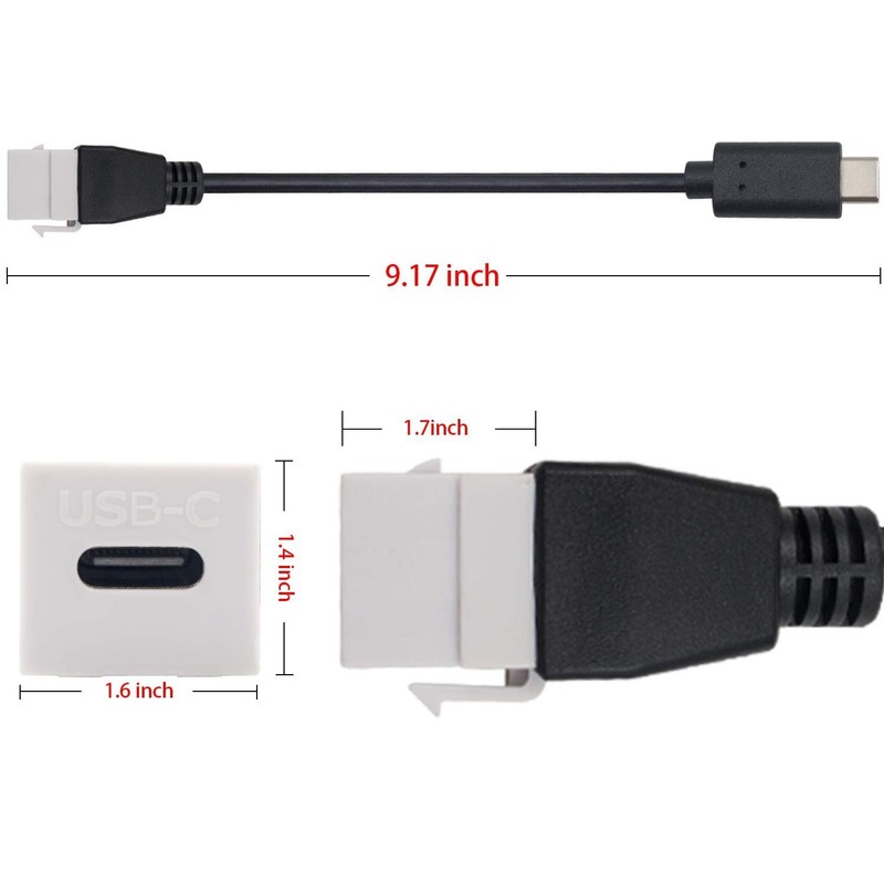 USB C Keystone Jack Cable, USB 3.1 Type C Male to USB C Keystone Insert Femal... gallery