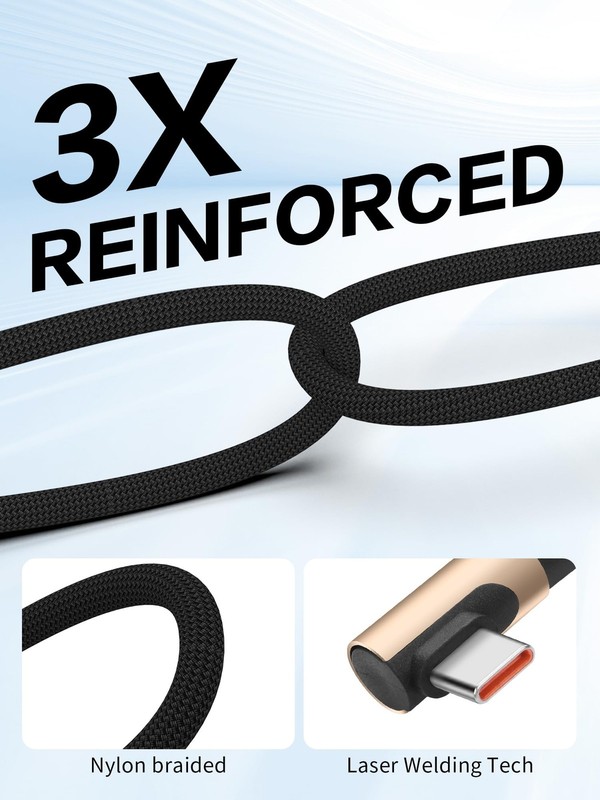 90 Degree USB C to USB C Cable, 240W Fast Charging Nylon Braided, 4.9FT Right... gallery