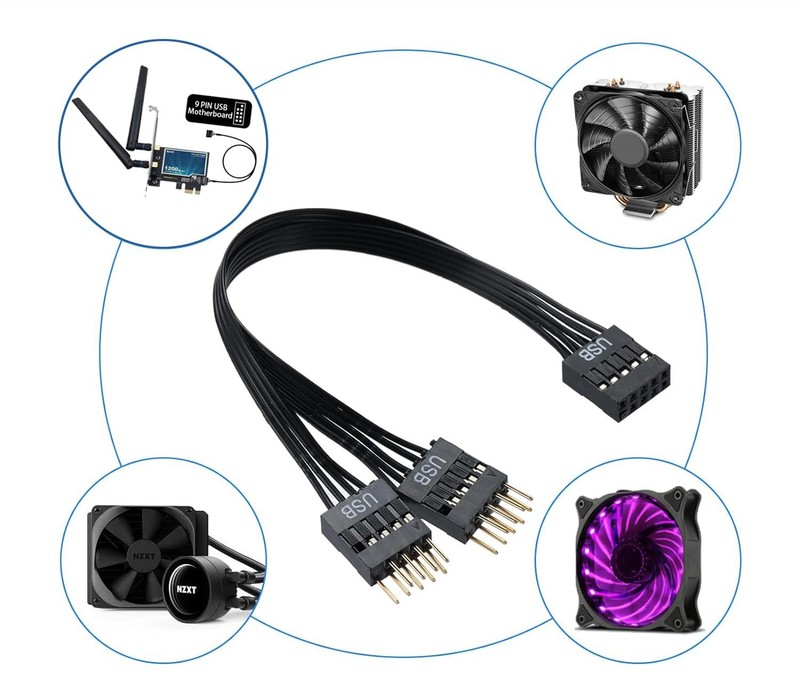 9 PIN USB2.0 Extension Cable, 9PIN Female to Dual 9 PIN Expansion Splitter fo... gallery