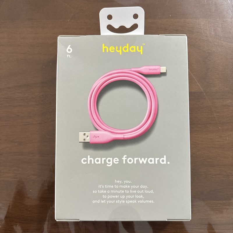 Heyday 6 Ft. USB-A To USB-C Soft Touch Charging Cable PINK New Sealed Box