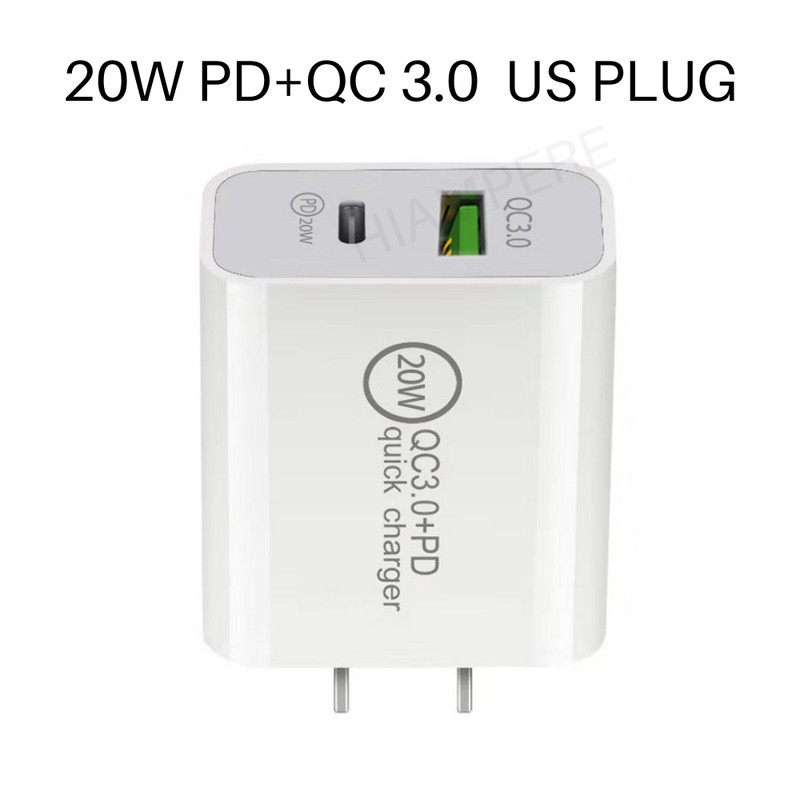 1X 20W Dual Port USB C QC Power Adapter Fast Charging Block For iPhone Samsung