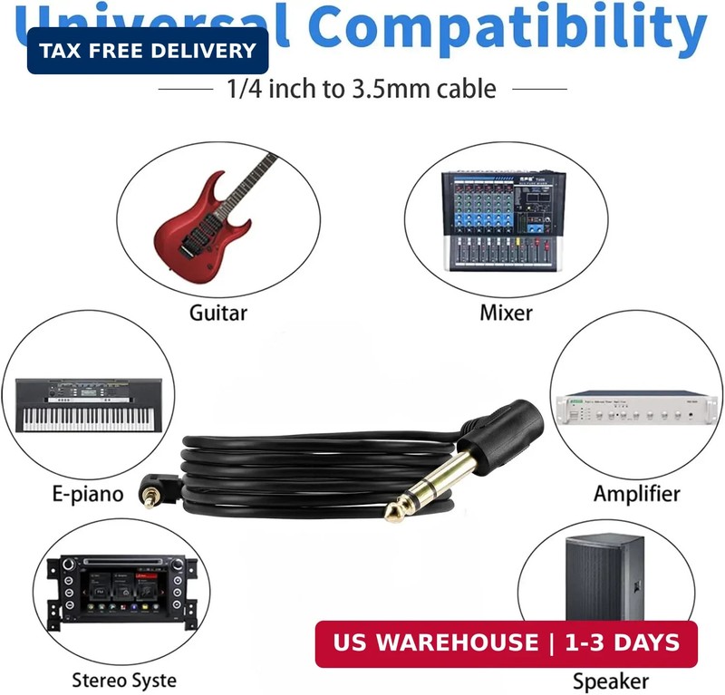 3.5mm to 1/4 Adapter Audio Cord, 6FT 1.8m 90 Degree Right-Angled 3.5mm (Mini) 1/ gallery