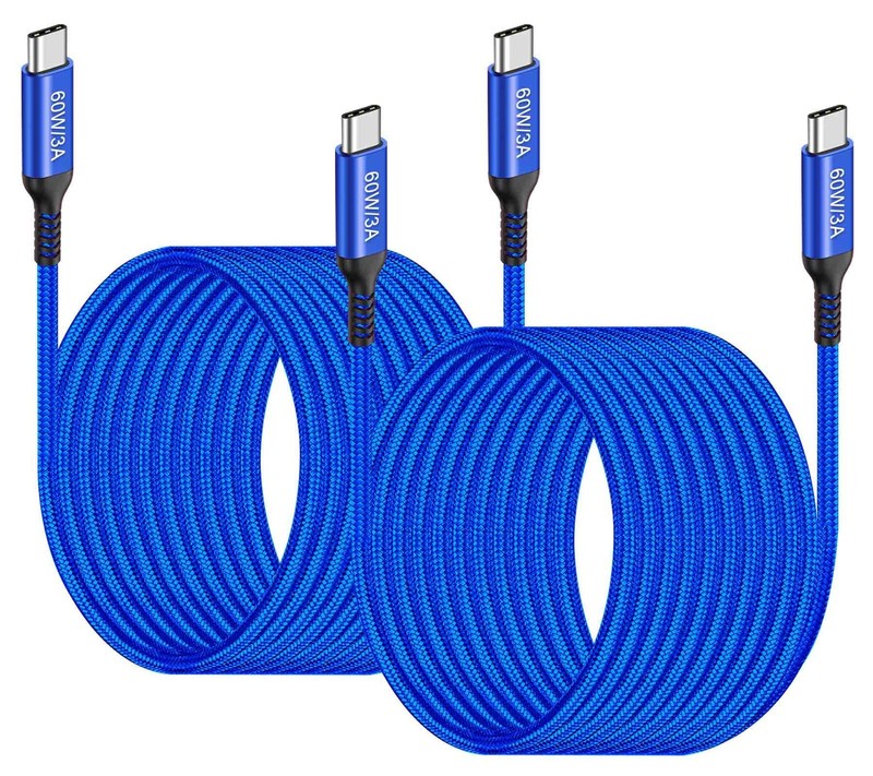 15ft USB C to C Cable Long [2 Pack], Awnuwuy 60W Type C 15FT, Blue