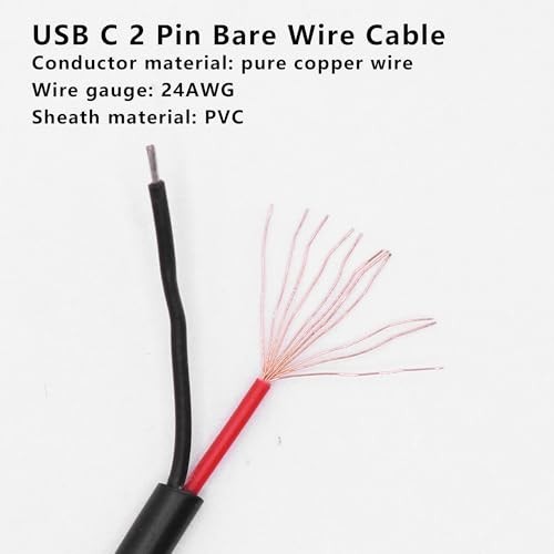 USB C Power Pigtail Cable 1FT 24AWG 5V 3A Type-C Female to Bare Wire DIY Cord, 6 gallery