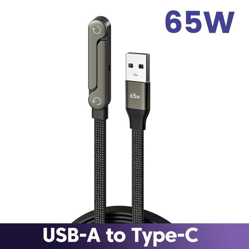 65W USB Fast Charging Cable With Foldable Phone Holder 2-in-1 Type-C Quick Charg