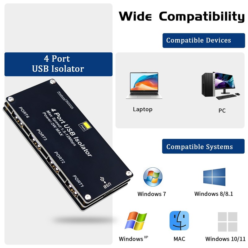 4 Port USB Isolator Adum3160 Chip 2W 5V Regulated Power 12Mbps 1.5KV Adapter gallery