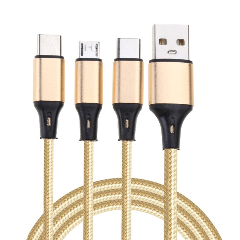 USB Charging Cable Nylon Braided Type C Micro USB 3 in1 Multi Cable