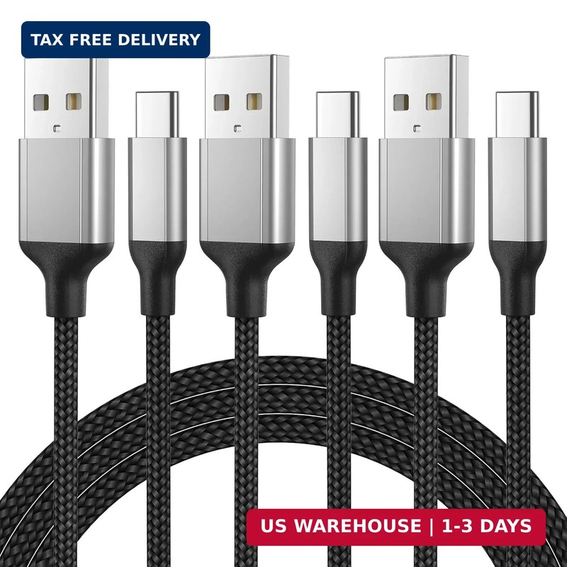 2FT USB C Charger Cable 3A, 3Pack USB A to Type C Charge Cord Fast Charging for