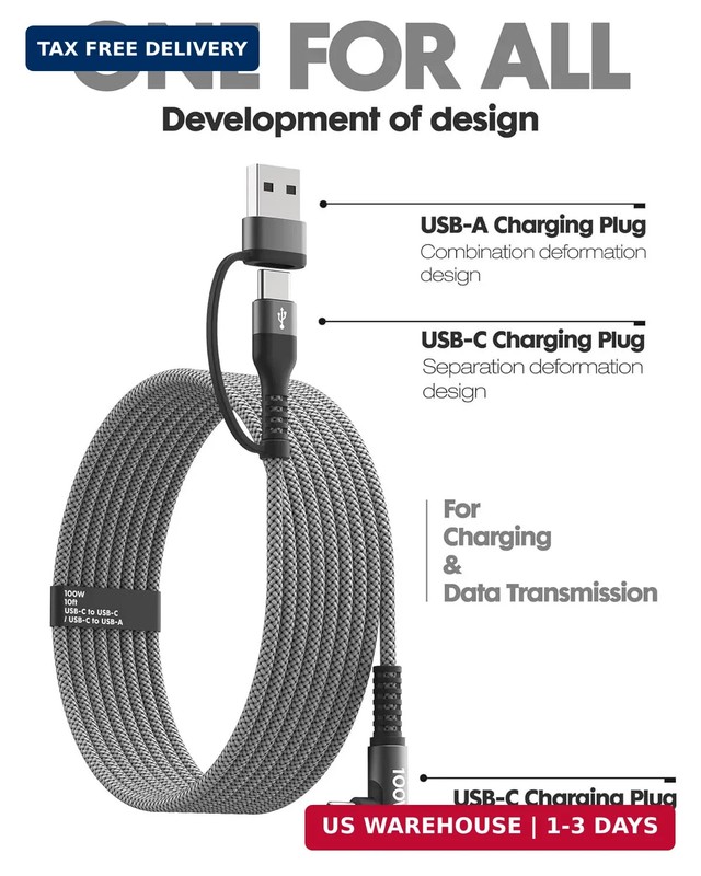 100W Fast USB C Charger Cable Right Angle, USB A/C to USB C Cable, 90 Degree Typ gallery