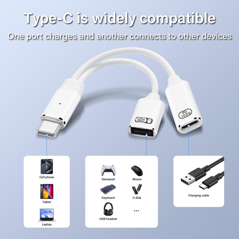 1 In 2 USBC To USB OTG Adapter Splitter Type C Male To USB A Female 100W PD gallery