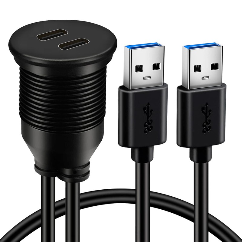 USB Extension Cable Dual Port USB 3.0 Type C Panel Mount 3ft Car Truck Boat