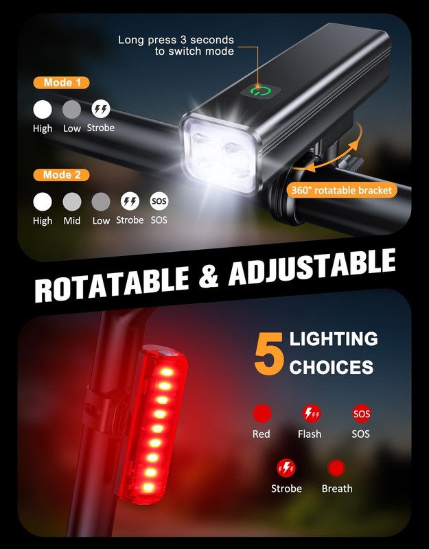 Bike Lights, 1200 Lumen USB Rechargeable LED Bike Light Set, Super ... Fast Ship gallery