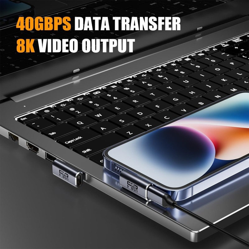 Ultra Compact 90 Degree USB C Adapter with 240W Power for All Devices - 2 Pack gallery