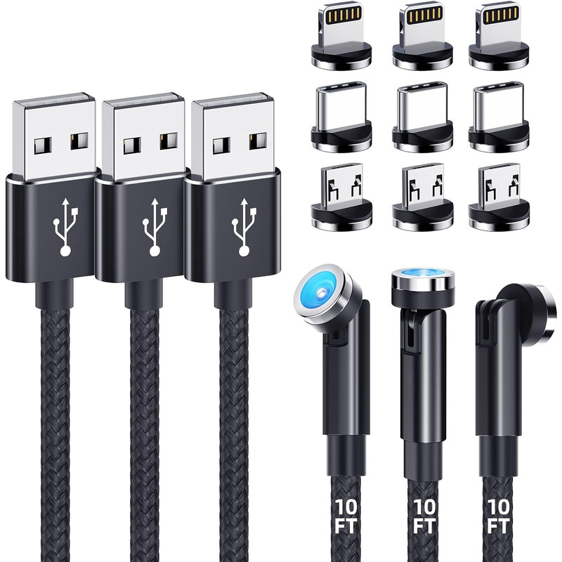 Magnetic Charging Cable [3-Pack,10Ft/10Ft/10Ft] 540° Rotating Magnetic Phone gallery
