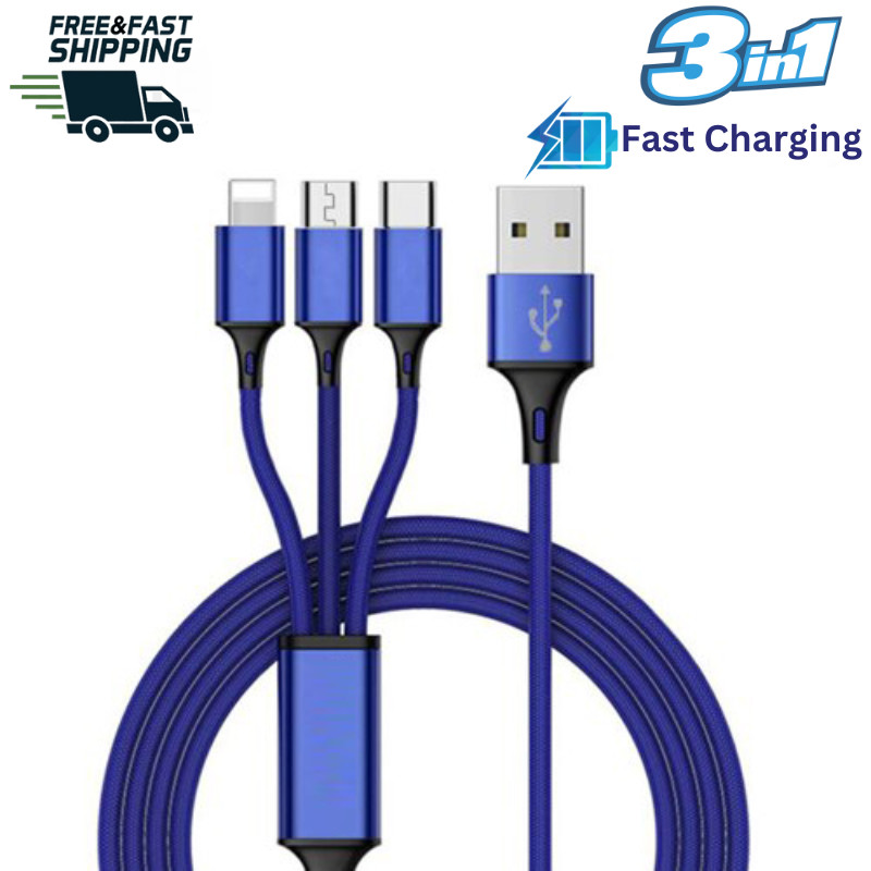 3 in 1 USB Type C Cable Fast Charger Lead For Android iPhone 15 14 13 12 11 X XR