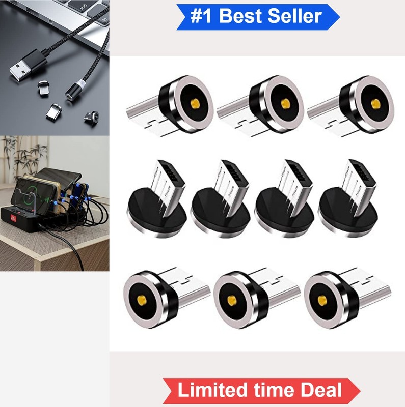 Magnetic Charging Tips Micro USB 10 Pack 360 Degree Rotation Fast Charging 2.4A