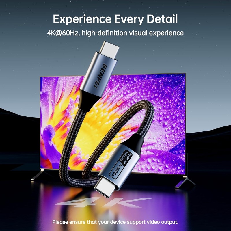 USB-C to USB-C 4K 120Hz Cable 100W PD Fast Charge 10Gbps Data Transfer 3ft Silic gallery