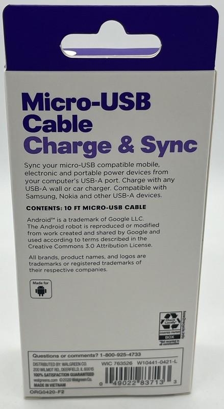 Micro-USB Braided Charge & Sync Cable 10' Samsung Android & USB-A gallery