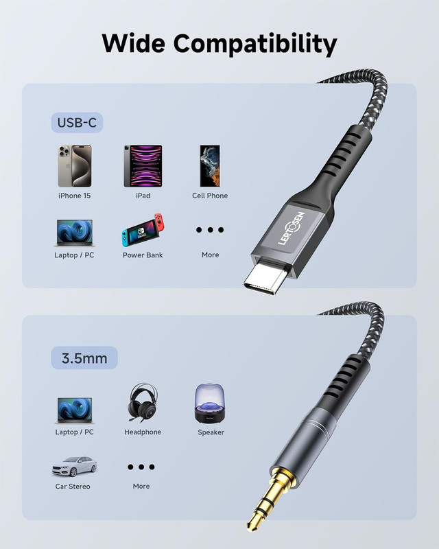 【4FT 2 Packs】 USB C to 3.5Mm Audio Aux Jack Cable,Type C to 3.5Mm Headphone Car gallery