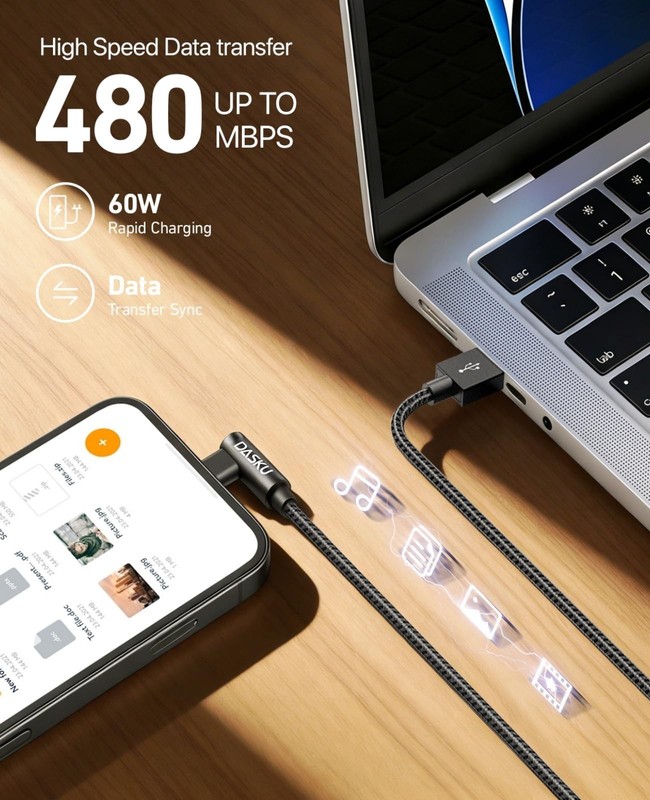 90° Right Angle USB C Cable 10ft 2-Pack - Fast Charging Heavy Duty Type C for iP gallery