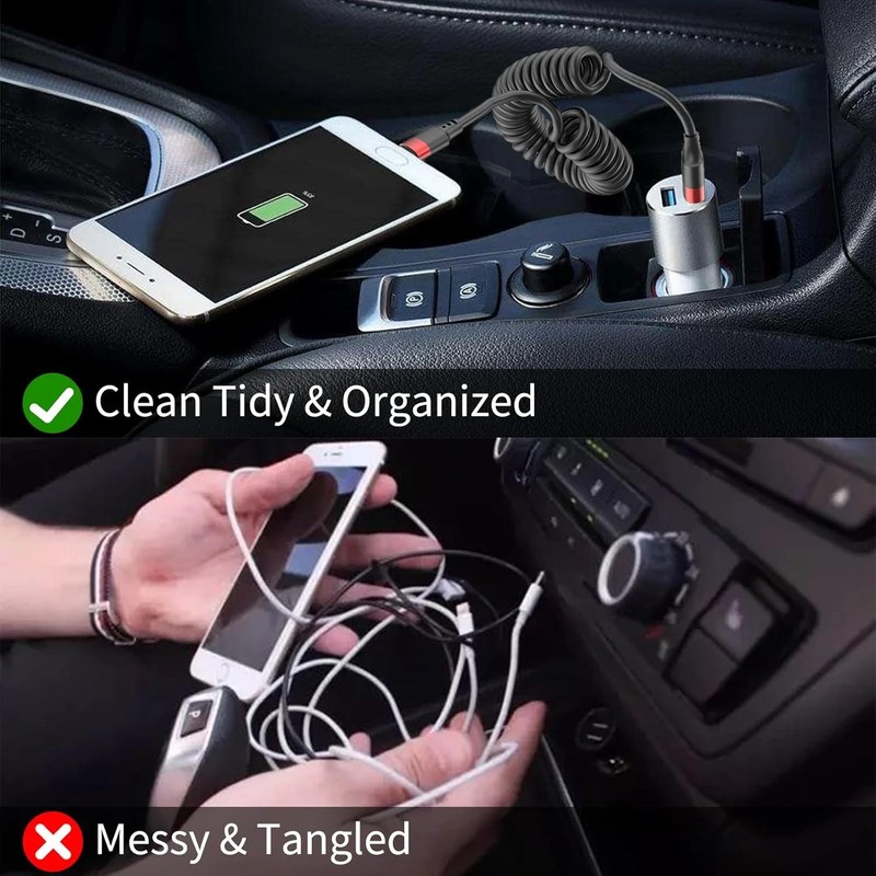 Coiled USB C Cable for Car, 2 Pack Type C Charger Cord Fast Charging for iPhone gallery