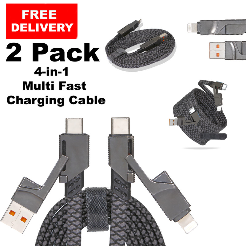 2 Pack 4 in 1 Charging Cable USB 65W iPhones Samsung XIAOMI HUAWEI Charger Cord