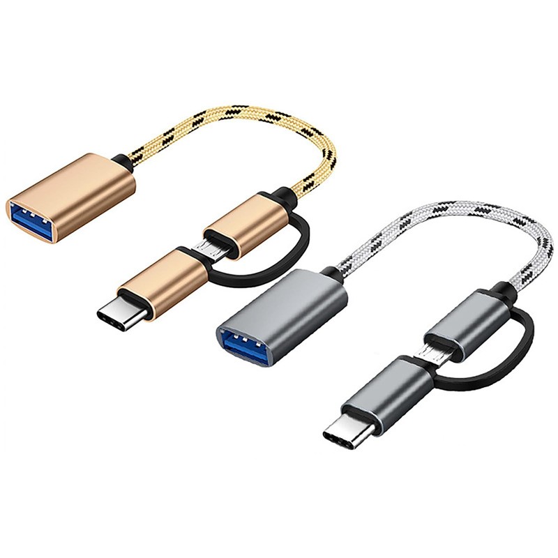 2 PCS 2In1 OTG Cable USB To Type C Micro USB Adapter 5Gbps High Speed