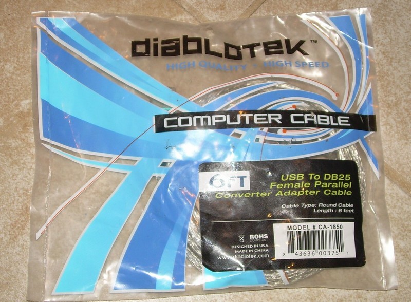 Cable USB to DB25 Female Parallel Adapter Cable New in Package 6 Ft High Speed