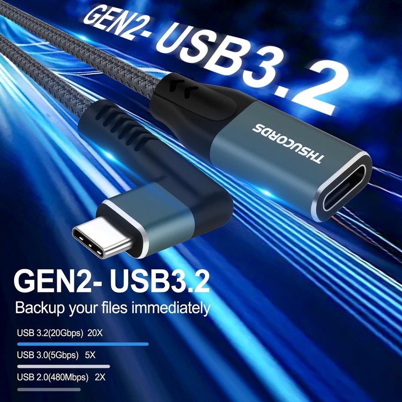 USB C Extension Cable 10FT 2Pack, Type C 90 Degree Right Angle Extender Cord,... gallery