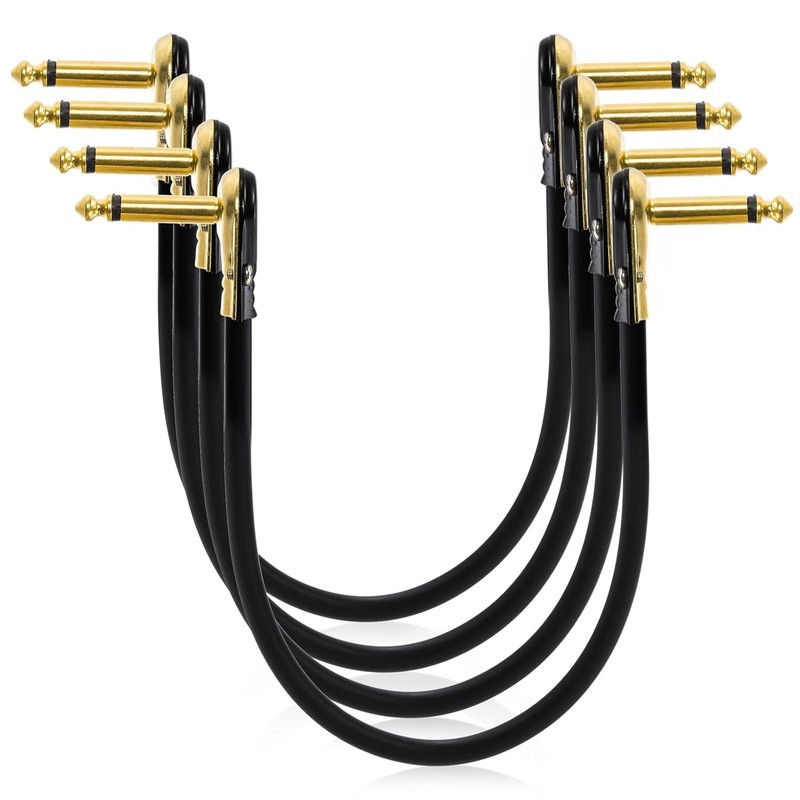 Guitar Patch Cable 4-Pack, 12″ Flat Low Profile with Right Angle Connectors