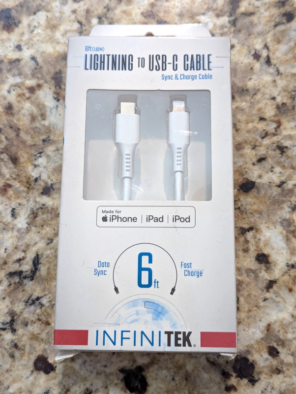 InfiniTek ightning to USB-C Sync & Charge Cable iPhone White 6 feet