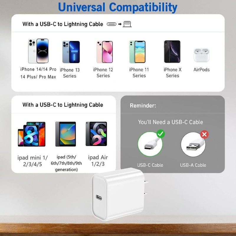 For Apple iPhone Charger Fast Charging PD USB C Wall Block Type C Power Cord gallery