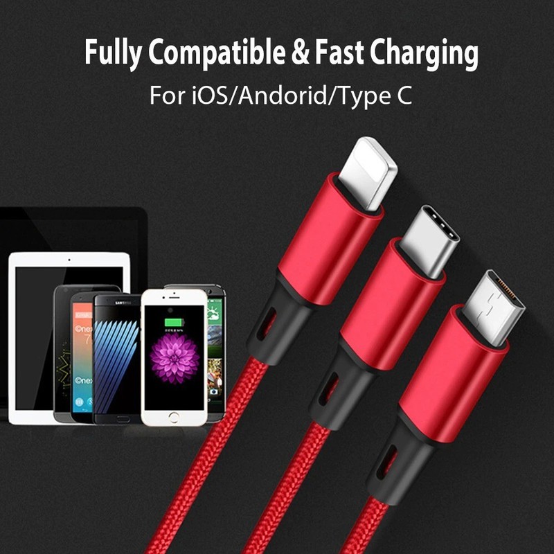 3 In 1 USB Fast Charger Cable Cord For iPhone Android Universal gallery