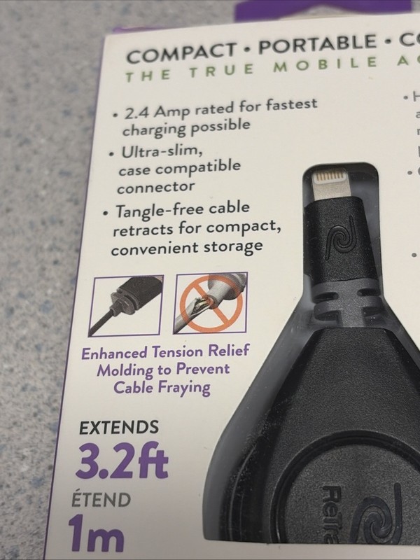 ReTrak Premier Retractable iPhone to USB Cable – 3.2ft, Black NEW gallery