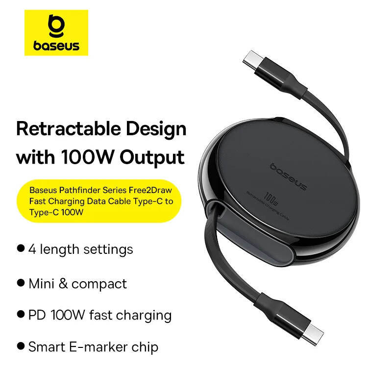 Baseus Retractable 100W USB C Fast Charger Cable Cord For iPhone 15 MacBook iPad gallery