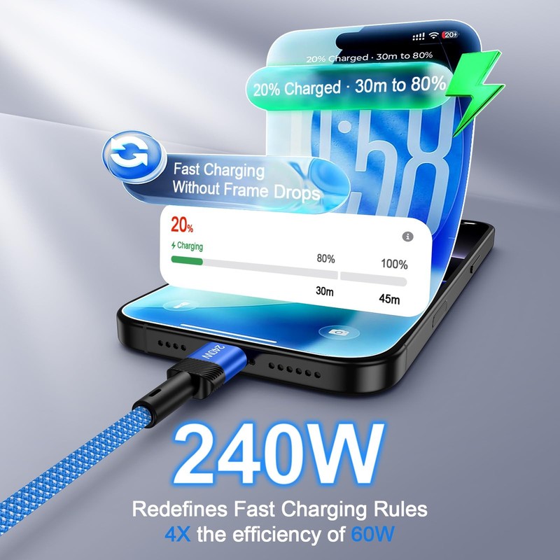 240W Fast USB C to USB C Cable 3FT for iPhone 17e 17 Air 17 Pro Max 16e 16 15... gallery