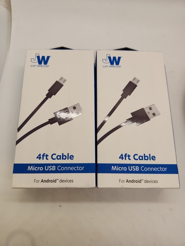 2 - Just Wireless 4ft Micro USB to USB-A Cable Black, New - Sealed