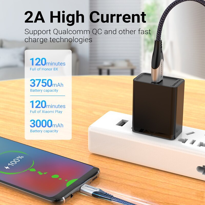 2 Pack Micro USB Cable 3A Nylon Fast Charging USB Cable for Xiaomi Samsung HTC gallery
