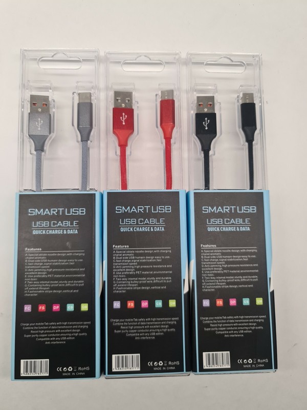 Type C Usb Cable 3pack 1m Long fast charger cloth data cable sync universal