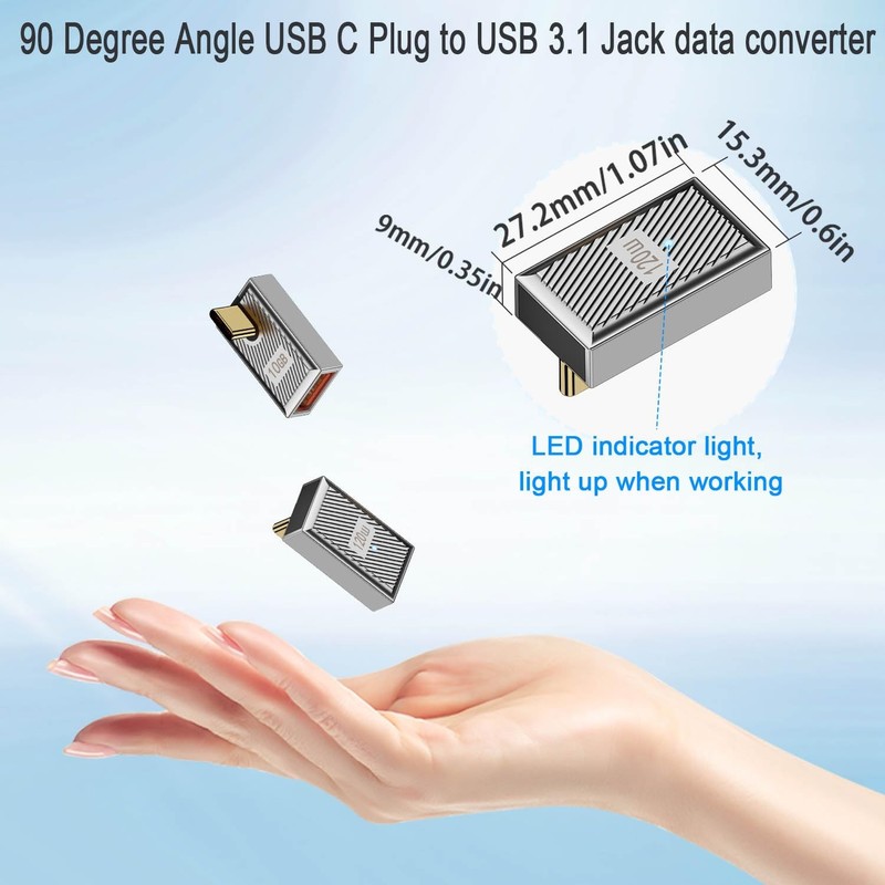 120W USB C Male to USB 3.1 Female OTG 90 Angle Adapter 10Gbps Silver 2 PCS gallery