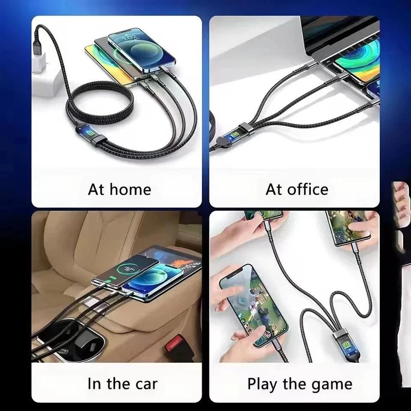 1PCS 1.2M 3 in 1 Fast Charging Cable Cell Phone Charger Cord iPhone Type C USB gallery