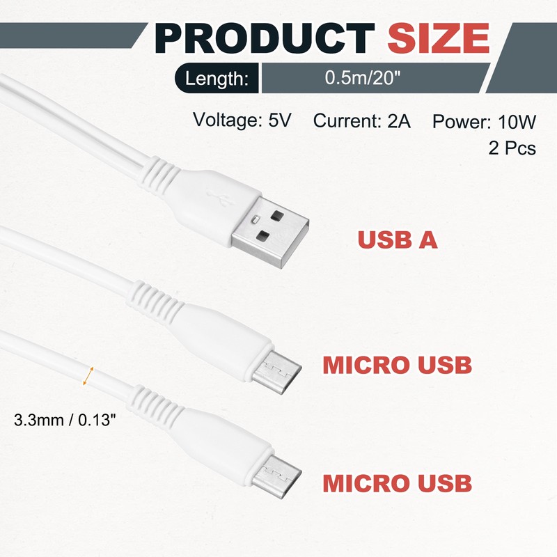 2 Pcs Multi USB A to 2 Micro USB 2 in 1 Splitter 20 Inch, White gallery