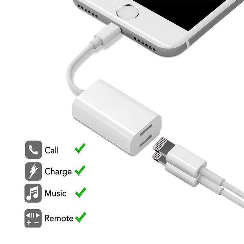 2 In 1 Adapter Earphone Jack Audio Charge Cable For iPhone X XS MAX XR 8 7 Plus